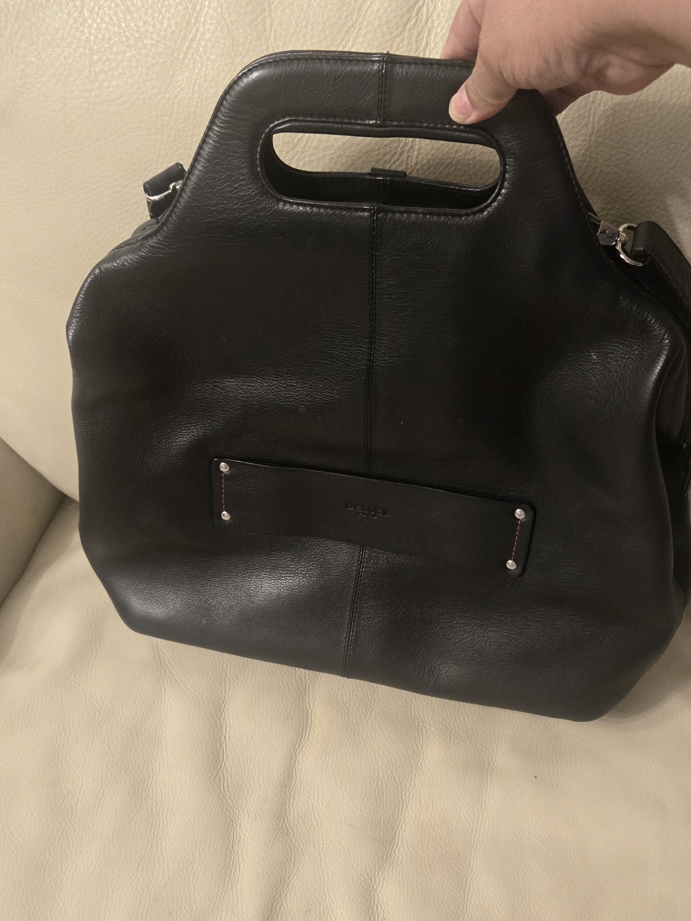 Structured Black Leather Tote with Cutout Handle